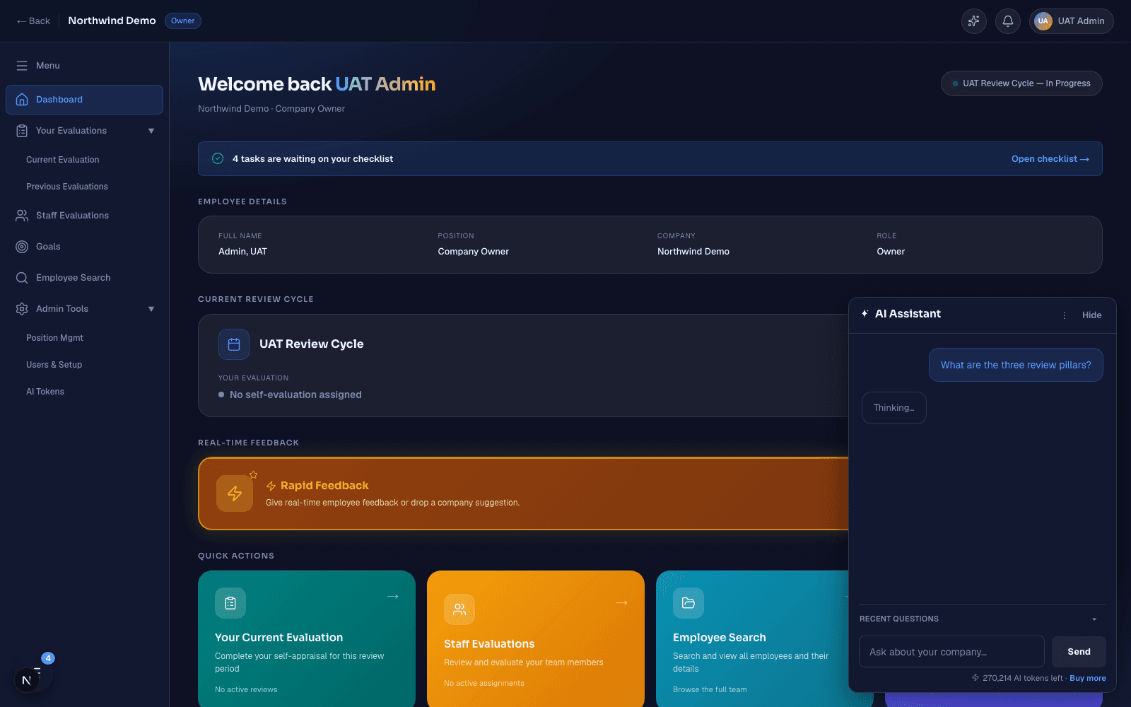 Performance Intelligence AI assistant streaming an answer about team performance