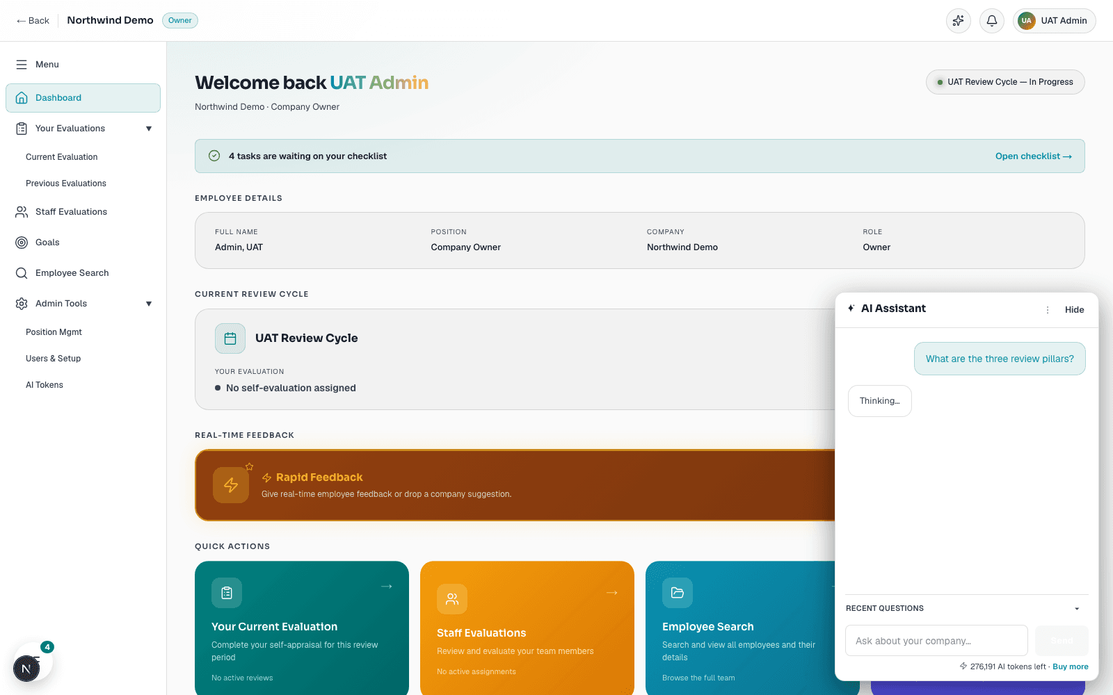 Performance Intelligence AI assistant streaming an answer about team performance