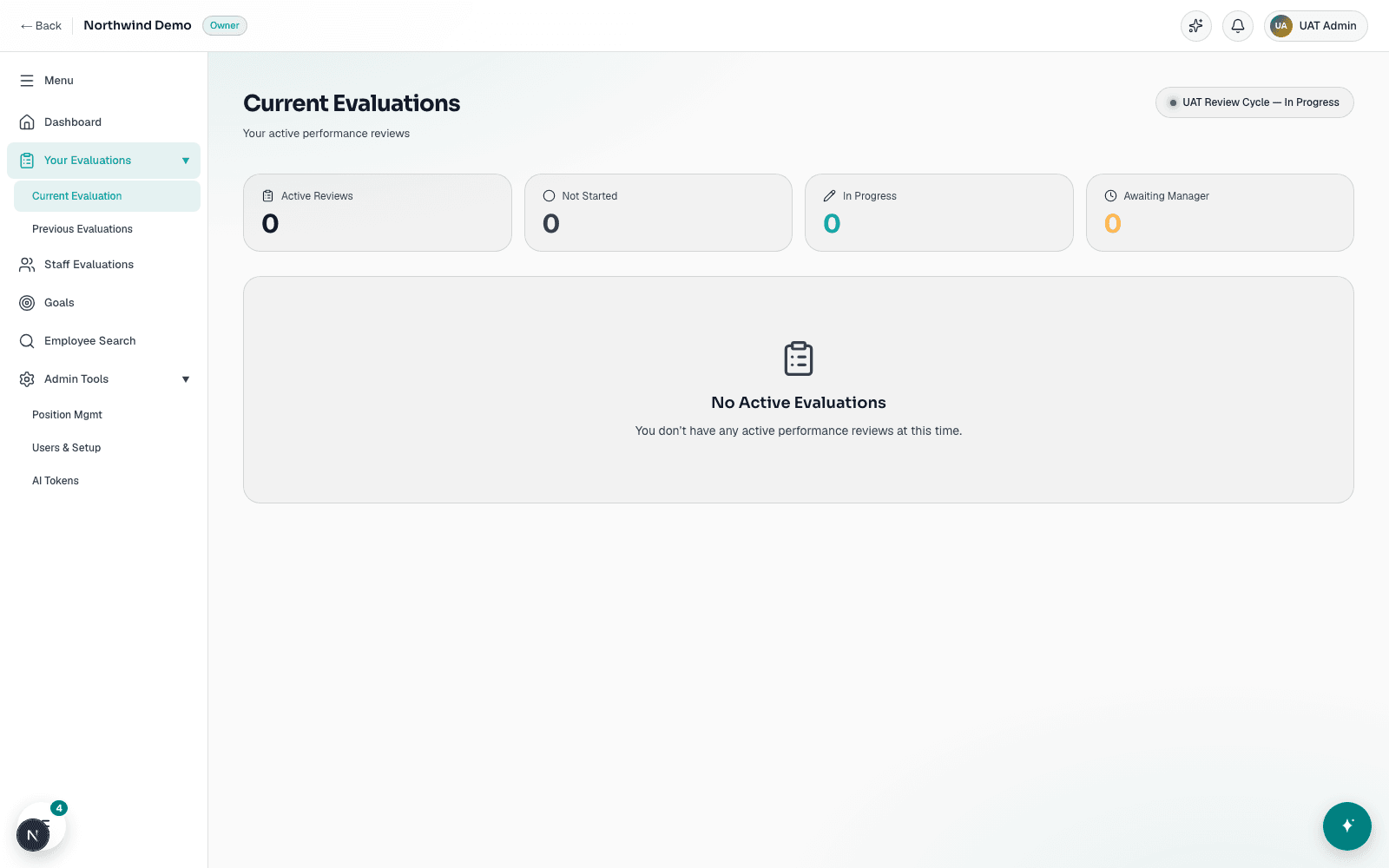 Performance Intelligence AI assistant guiding an employee through their self-evaluation